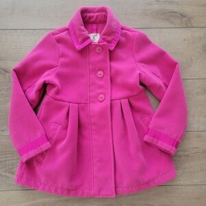 Lands' End Girls Pink Brushed Flannel Dress Coat A-Line Button Front Size L 6X